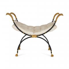 Pair of ormolu mounted and lacquered metal curule chairs in the Empire style - 2650903