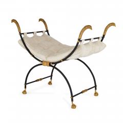 Pair of ormolu mounted and lacquered metal curule chairs in the Empire style - 2650904