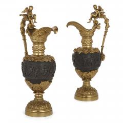Pair of patinated bronze and ormolu ewer vases - 1653235