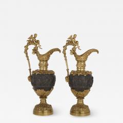 Pair of patinated bronze and ormolu ewer vases - 1656142