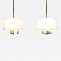 Pair of pendant brass lamps with adjustable silk top Sweden 1960 s - 2213605