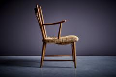 Pair of petit Dutch wooden lounge chairs with handwoven papercord seat - 3509130