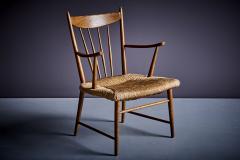 Pair of petit Dutch wooden lounge chairs with handwoven papercord seat - 3509132