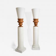 Pair of plaster columns and wooden lamps vases  - 4682904