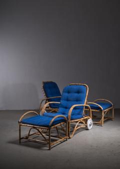 Pair of rattan adjustable lounge chairs with ottoman - 3031283