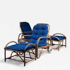 Pair of rattan adjustable lounge chairs with ottoman - 3033911