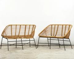 Pair of rattan and lacquered iron bench seats France circa 195 - 3354114