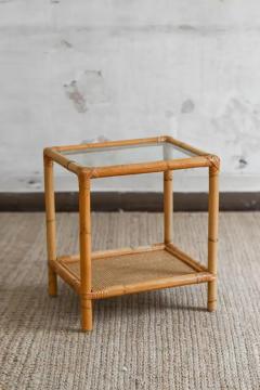 Pair of rattan bedside tables with rattan fabric and glass shelves Italy 1980 - 3820165