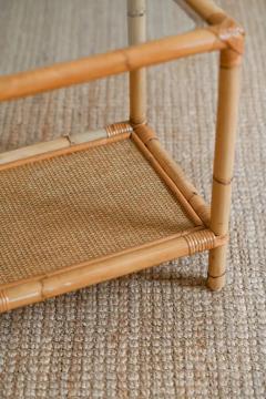 Pair of rattan bedside tables with rattan fabric and glass shelves Italy 1980 - 3820175