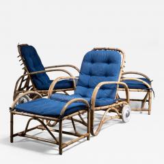 Pair of rattan lounge chairs with ottomans - 4746499