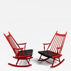 Pair of red rocking chairs - 4306031