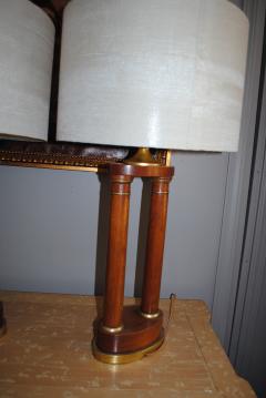 Pair of regency walnut pillar table lamps - 3826584