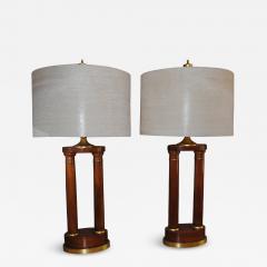 Pair of regency walnut pillar table lamps - 3828558