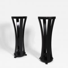 Pair of round black lacquered wooden pedestal tables 1960s  - 4547699