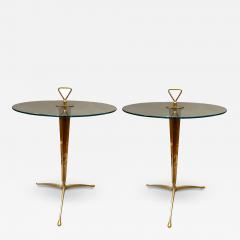 Pair of round glass and brass pedestal tables Italy circa 1970 - 3435128