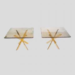 Pair of smoke amber glass gold plated metal base side tables - 4632070