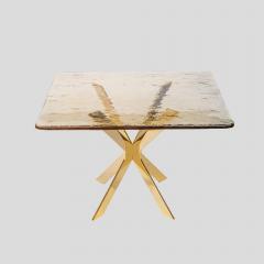 Pair of smoke amber glass gold plated metal base side tables - 4632076