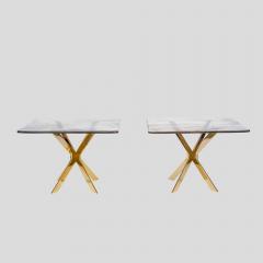 Pair of smoke amber glass gold plated metal base side tables - 4632077