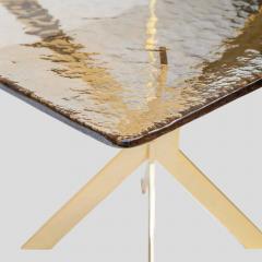 Pair of smoke amber glass gold plated metal base side tables - 4632078
