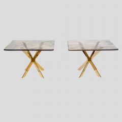Pair of smoke amber glass gold plated metal base side tables - 4632088