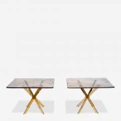 Pair of smoke amber glass gold plated metal base side tables - 4632100