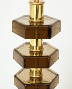 Pair of smoked glass table lamps in the style of Jacques adnet - 865242