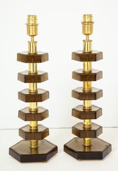 Pair of smoked glass table lamps in the style of Jacques adnet - 865243
