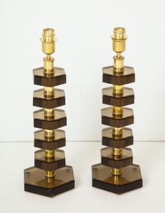 Pair of smoked glass table lamps in the style of Jacques adnet - 865245