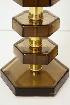 Pair of smoked glass table lamps in the style of Jacques adnet - 865247