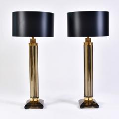 Pair of smokey glass column table lamps - 755759