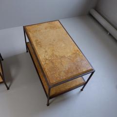 Pair of steel side tables with sienna marble tops Italy - 4113379