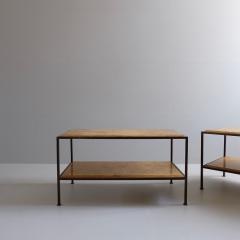 Pair of steel side tables with sienna marble tops Italy - 4113380