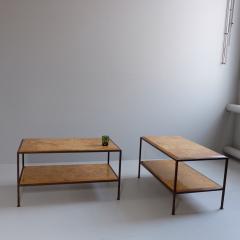 Pair of steel side tables with sienna marble tops Italy - 4113381