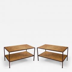 Pair of steel side tables with sienna marble tops Italy - 4114991