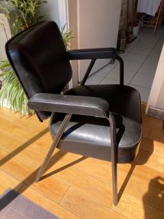 Pair of stitched Leather armchairs by Jacques Adnet - 2120034