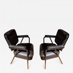 Pair of stitched Leather armchairs by Jacques Adnet - 2120782