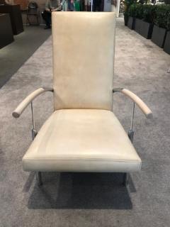 Pair of stylish chrome and leather midcentury design lounge chairs - 830011