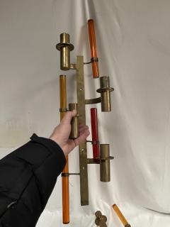 Pair of tall 1970s brass and lucite sconces - 3985592