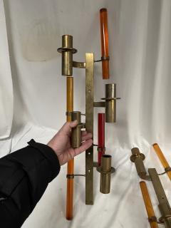 Pair of tall 1970s brass and lucite sconces - 3985593