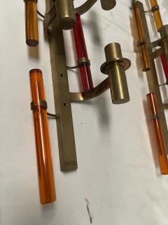 Pair of tall 1970s brass and lucite sconces - 3985600
