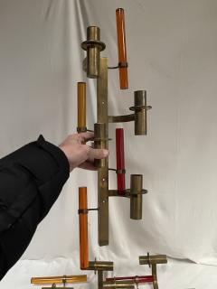Pair of tall 1970s brass and lucite sconces - 3985602