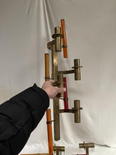 Pair of tall 1970s brass and lucite sconces - 3985603