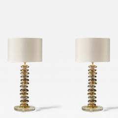 Pair of tall Murano glass metallic and brass Pebble table lamps - 2991311