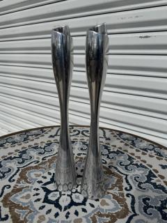 Pair of tall Nambe Polished Aluminum Candleholders - 4398037