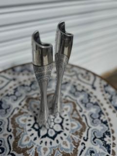 Pair of tall Nambe Polished Aluminum Candleholders - 4398090