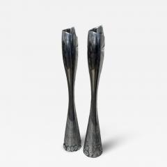 Pair of tall Nambe Polished Aluminum Candleholders - 4401385