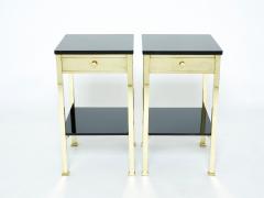 Pair of two tier French brass and black lacquer night stands 1960s - 2280298