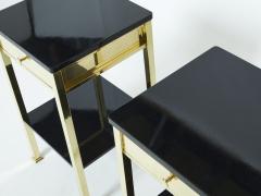 Pair of two tier French brass and black lacquer night stands 1960s - 2280300