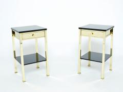 Pair of two tier French brass and black lacquer night stands 1960s - 2280305