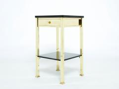 Pair of two tier French brass and black lacquer night stands 1960s - 2280308